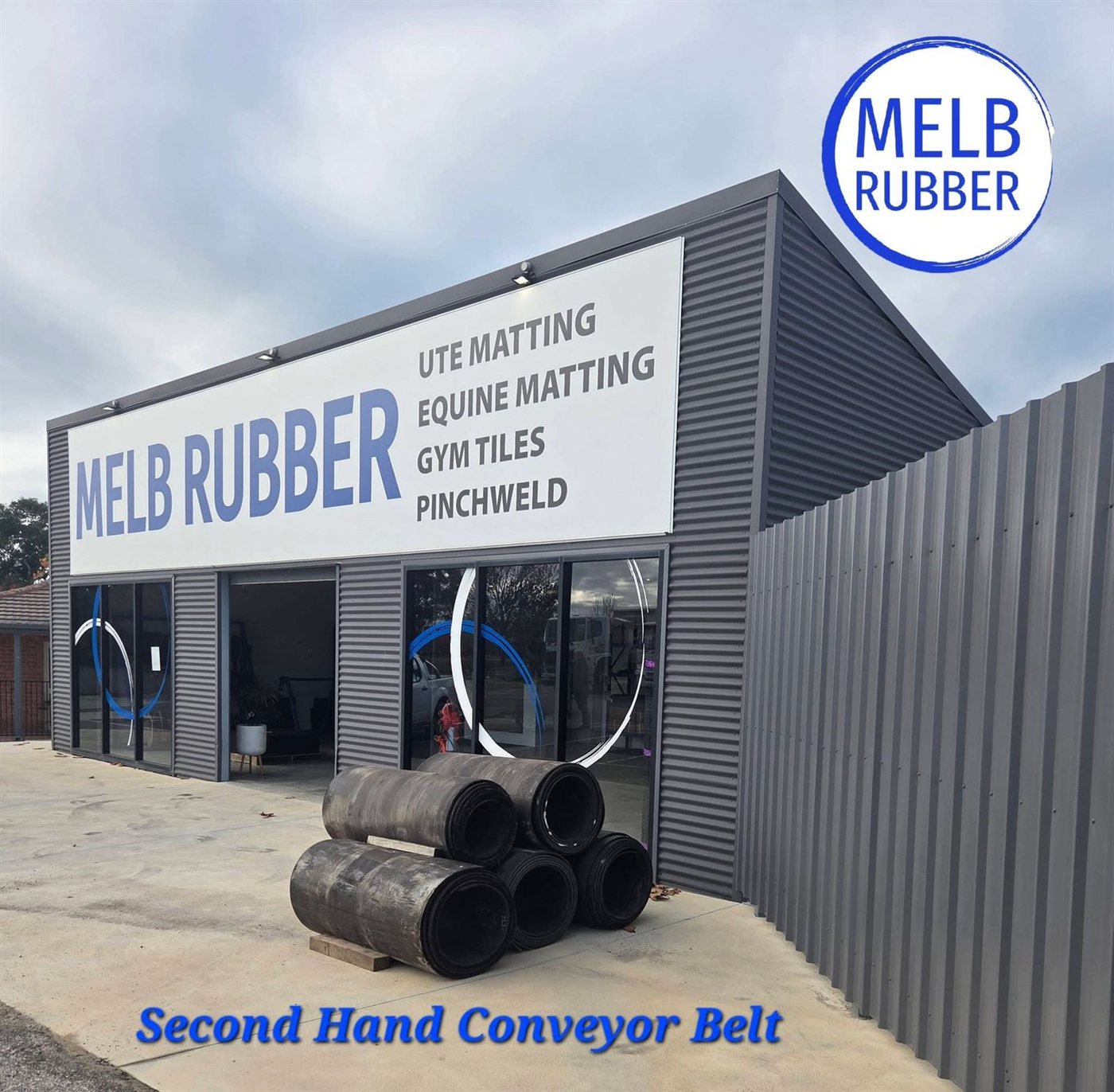MELB Rubber Albury storefront with second-hand conveyor belt